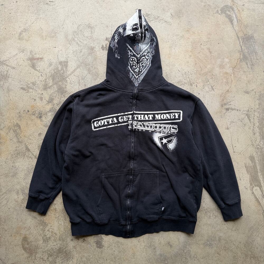 Vintage Y2K Full Zip Face Hoodie Graphic Sweatshirt Men’s Large